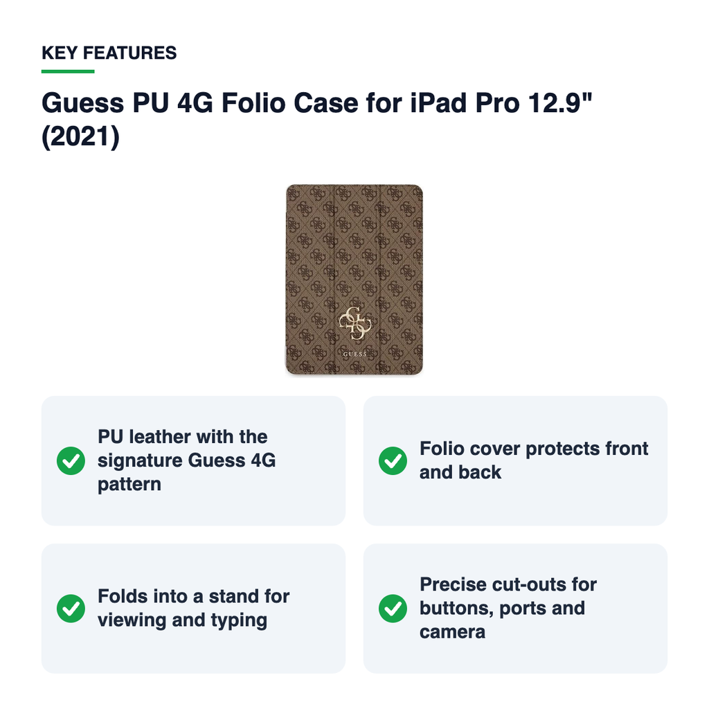 Key features – Guess PU 4G Folio Case for iPad Pro 12.9" (2021) – Brown