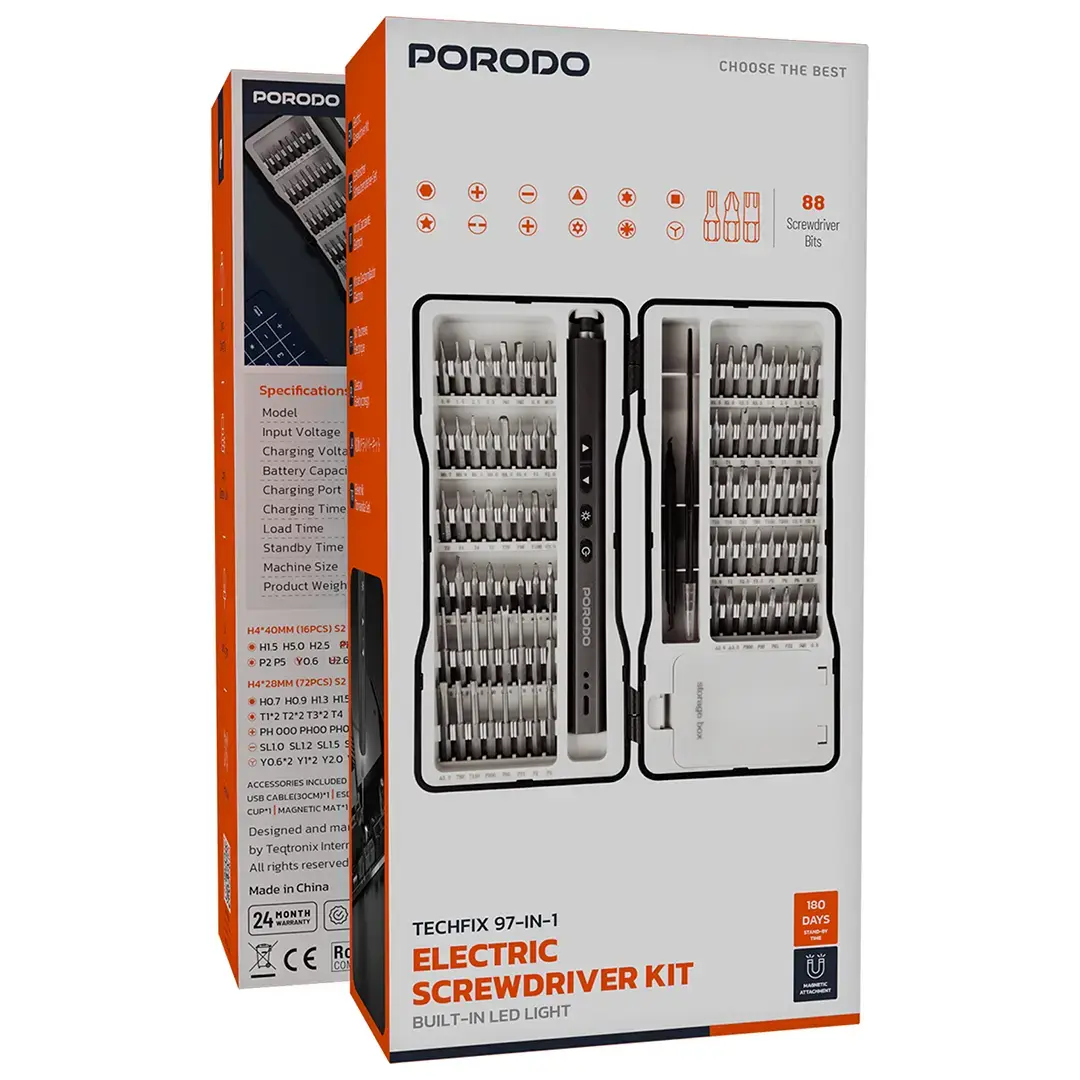 Porodo TechFix 97-in-1 Electric Screwdriver Kit – Black – Official image 2