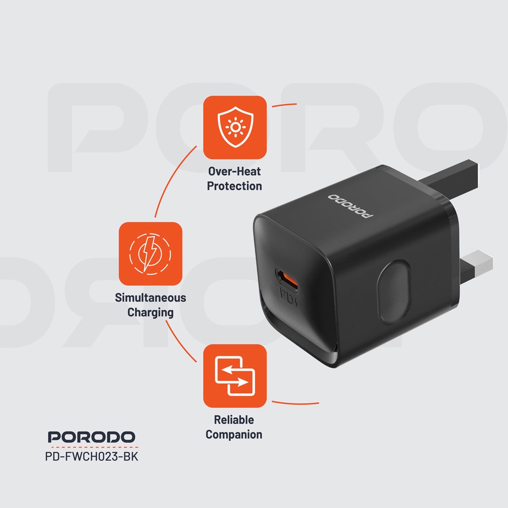 Porodo USB-C PD 20W Wall Charger – Black – Official image 2