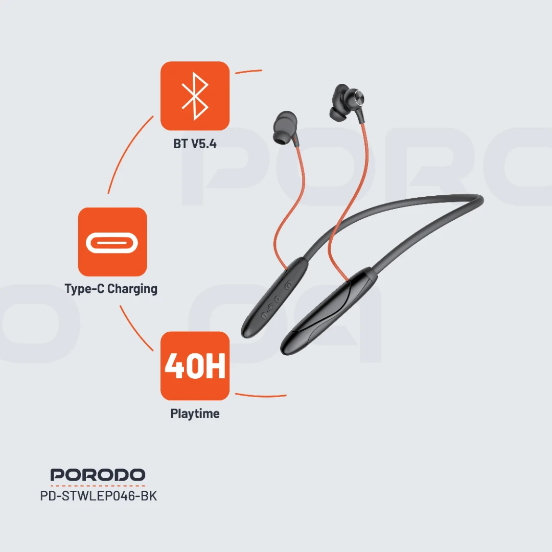 Porodo Soundtec Echo Flex Magnetic Wireless Neckband – Black – Official image 4