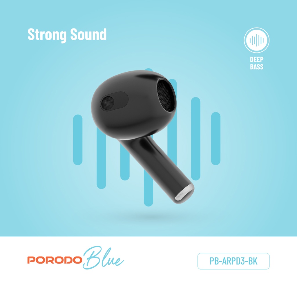 Porodo Blue Deep Bass Wireless Earbuds 3 – Black – Official image 4