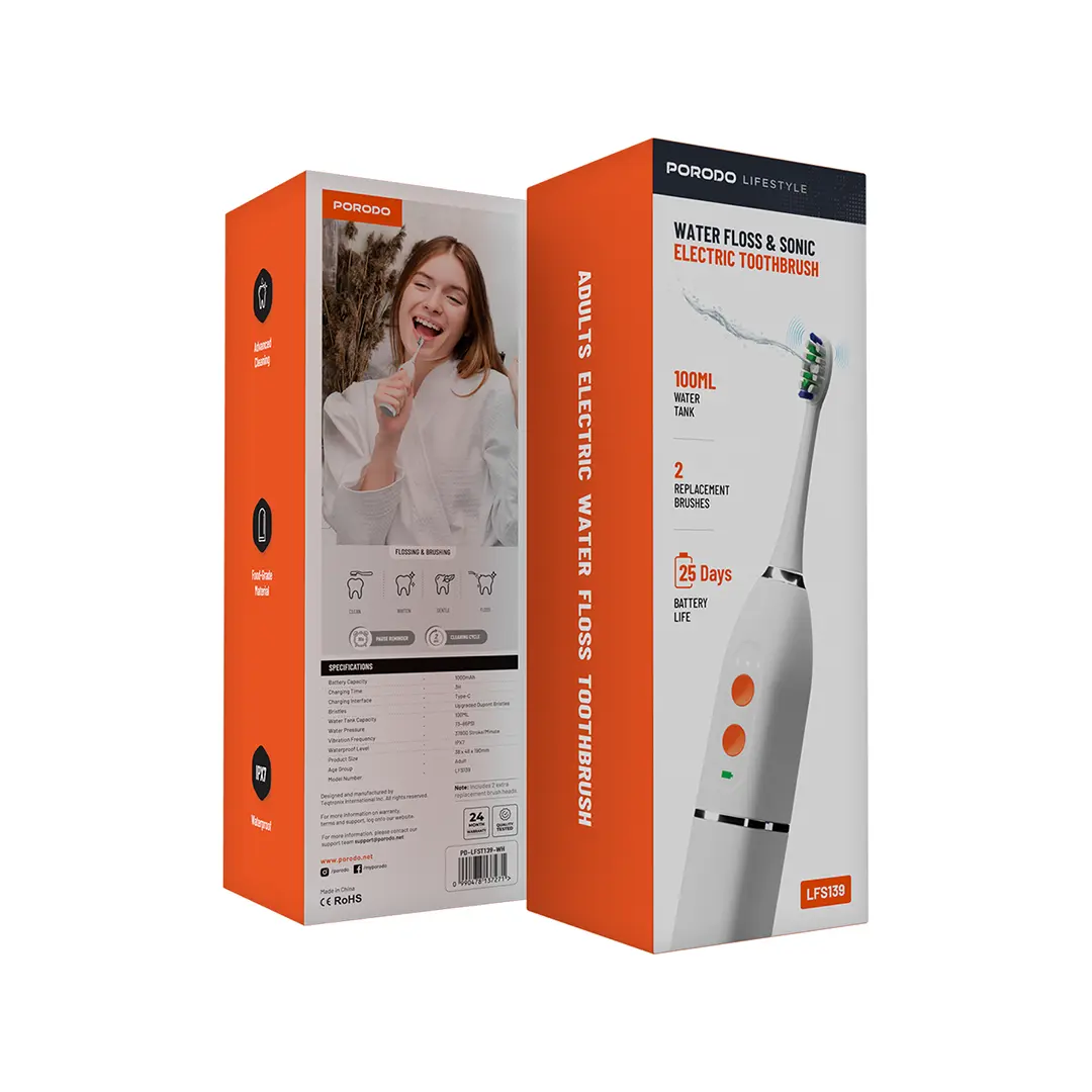 Porodo Lifestyle Water Flosser & Sonic Electric Toothbrush – White – Official image 2