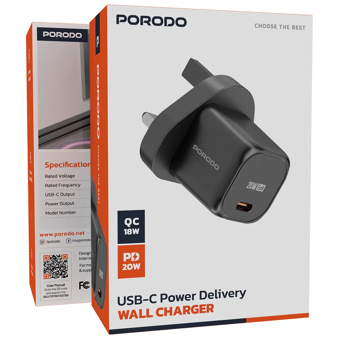 Porodo PD 20W UK USB-C Fast Charger – Black – Official image 4