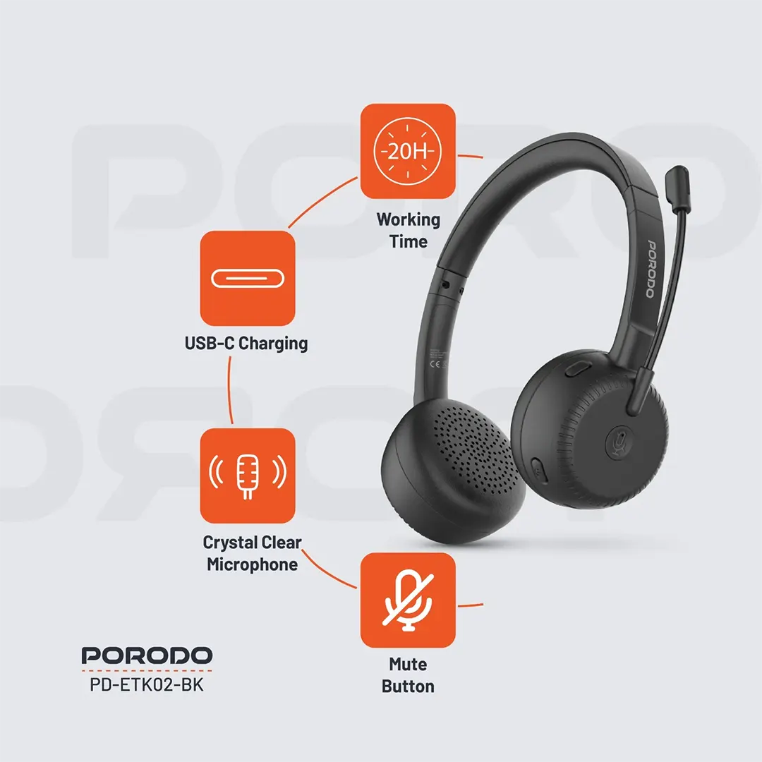 Porodo Office Wireless Headset – Black – Official image 2