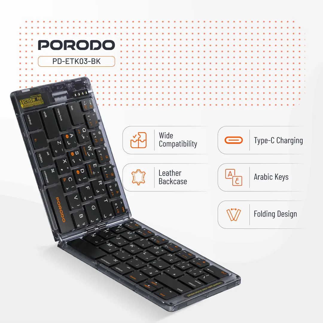 Porodo Crystal Shell Wireless Keyboard – Black – Official image 3