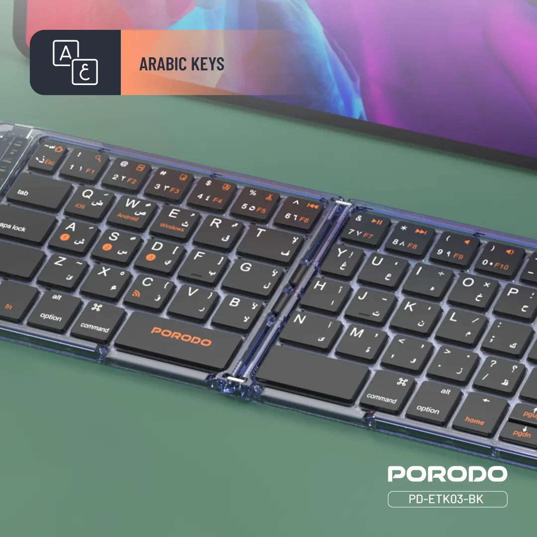 Porodo Crystal Shell Wireless Keyboard – Black – Official image 4