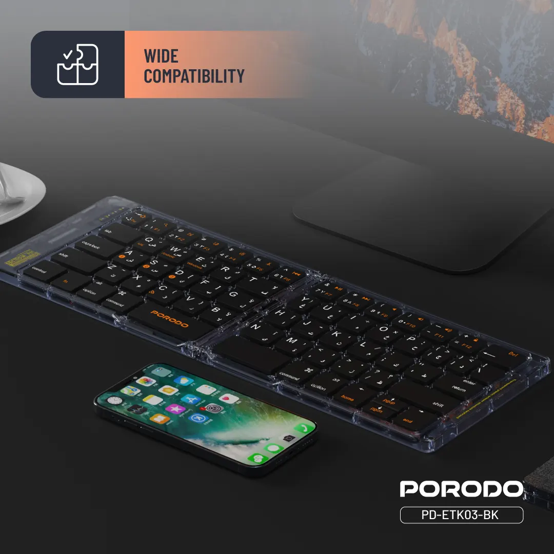 Porodo Crystal Shell Wireless Keyboard – Black – Official image 7