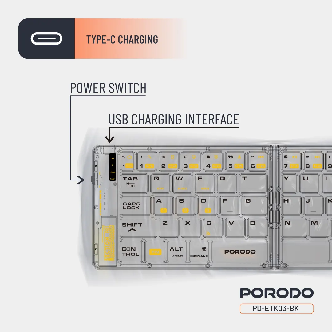 Porodo Crystal Shell Wireless Keyboard – Black – Official image 8