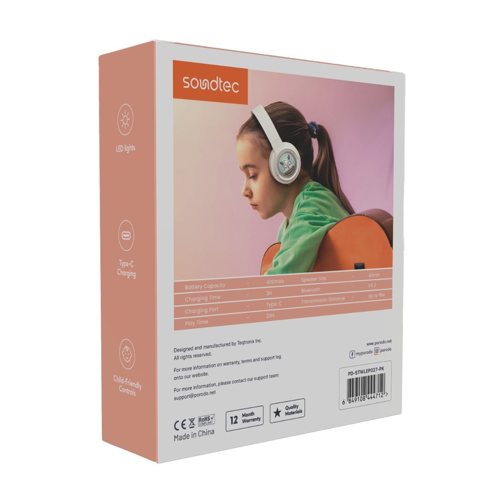 Porodo Soundtec Moose Wireless Kids Headphones – Pink – Official image 3