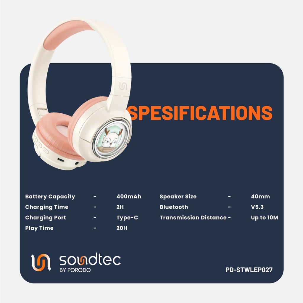 Porodo Soundtec Moose Wireless Kids Headphones – Pink – Official image 4