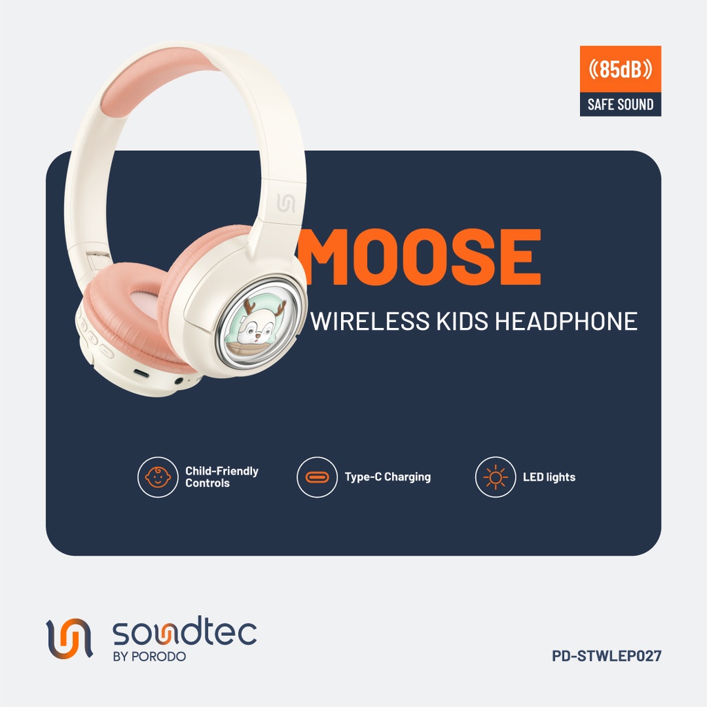 Porodo Soundtec Moose Wireless Kids Headphones – Pink – Official image 6