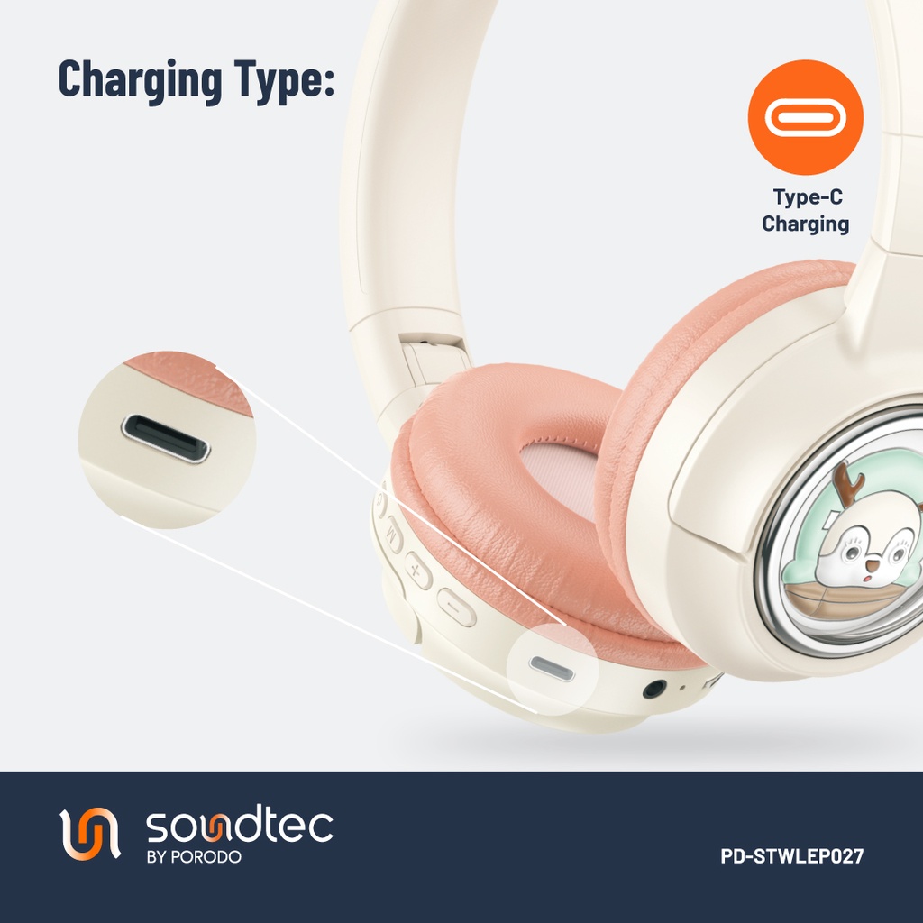 Porodo Soundtec Moose Wireless Kids Headphones – Pink – Official image 7
