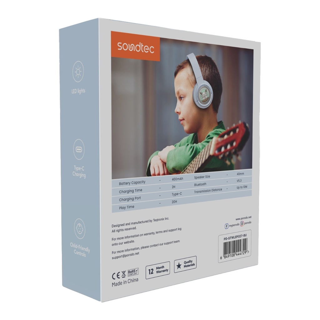 Porodo Soundtec Moose Wireless Kids Headphones – Blue – Official image 3