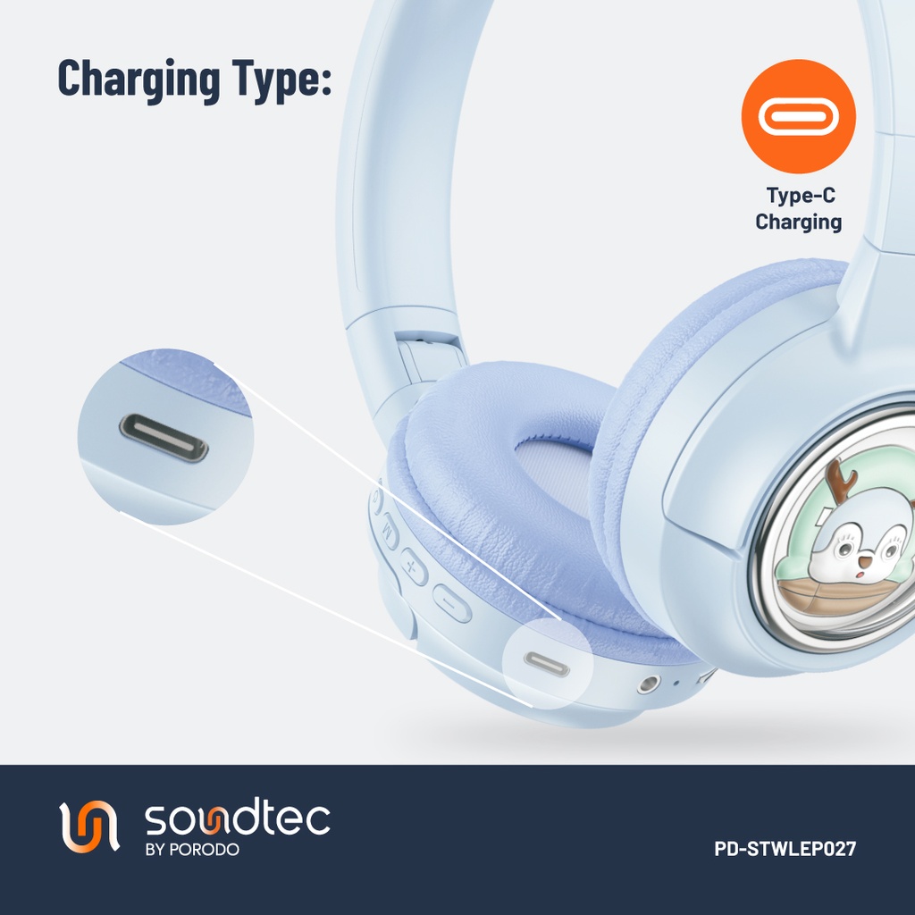 Porodo Soundtec Moose Wireless Kids Headphones – Blue – Official image 7