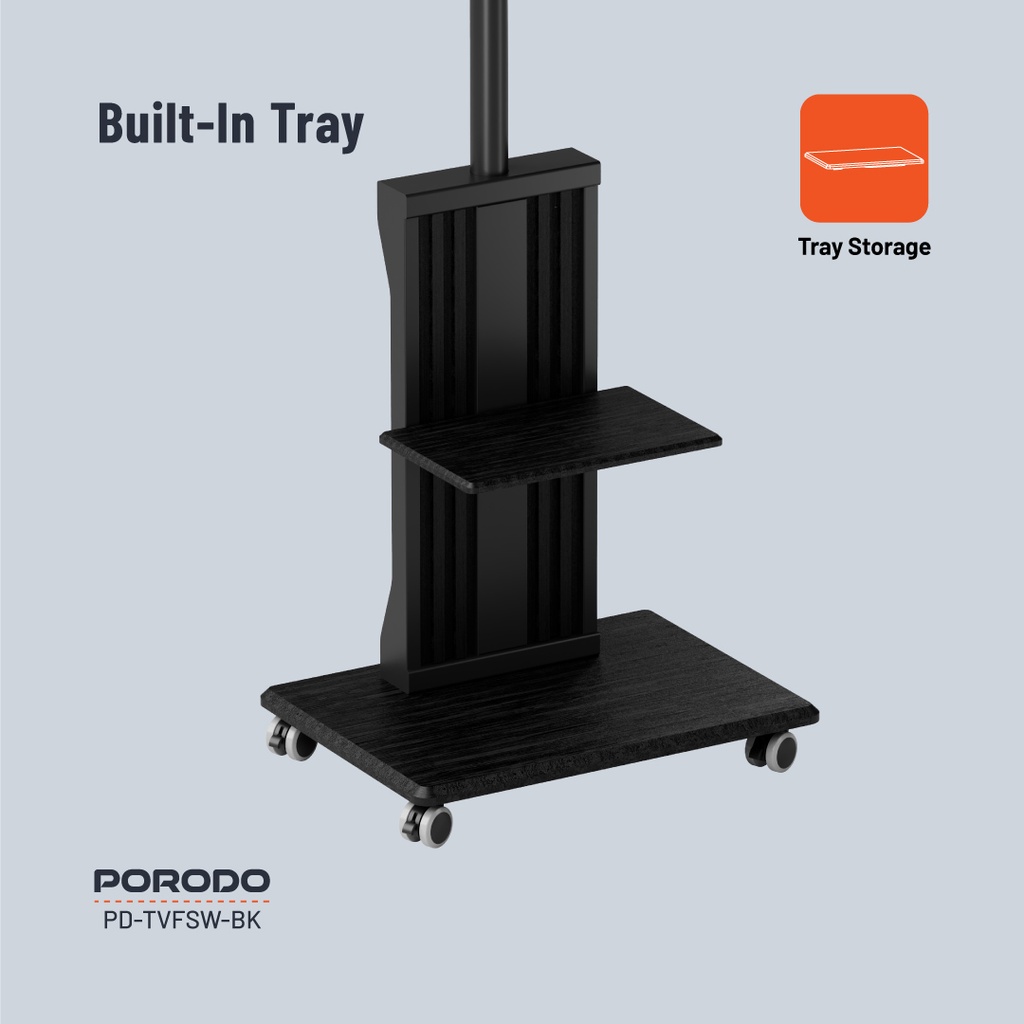 Porodo TV Floor Stand with Wheels for 32–75 inch Screens – Black – Official image 5