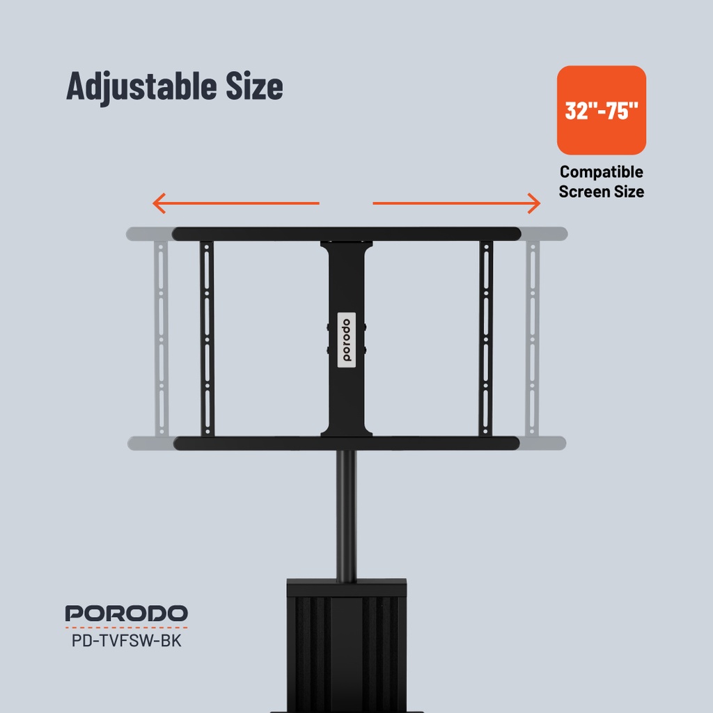 Porodo TV Floor Stand with Wheels for 32–75 inch Screens – Black – Official image 6