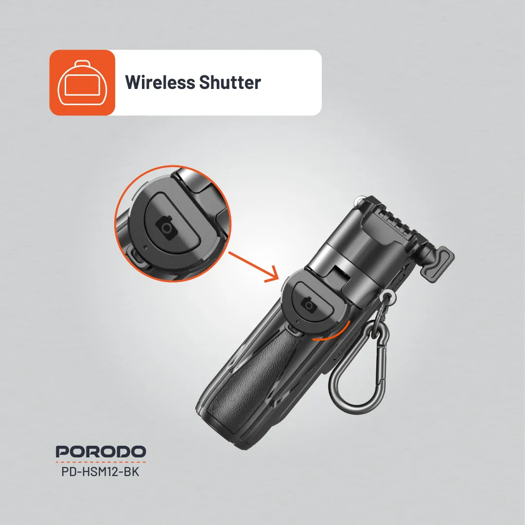 Porodo Foldable Selfie Stick with Extendable Tripod – Black – Official image 4