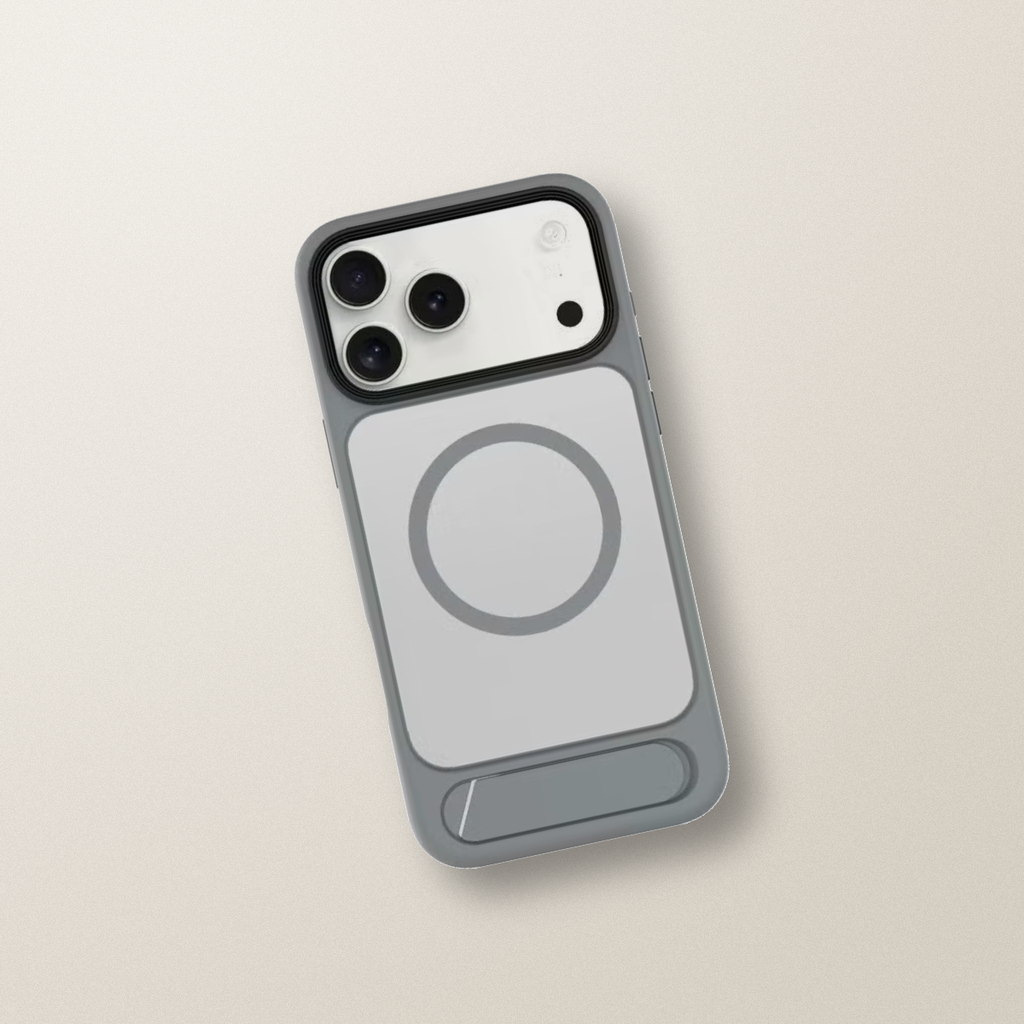 Levelo Matteo Case with Bottom Stand Grip for iPhone 17 Pro Max – Cloud Grey – lifestyle
