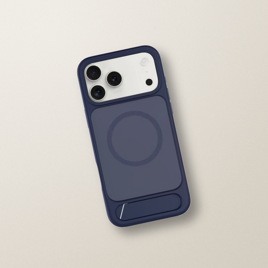 Levelo Matteo Case with Bottom Stand Grip for iPhone 17 Pro – Dark Blue – lifestyle