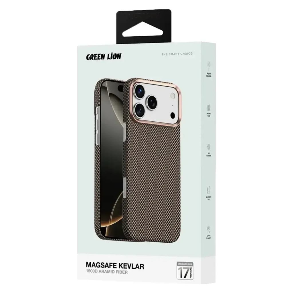 Green Lion MagSafe Kevlar Case for iPhone 17 Pro Max – Gold – product photo