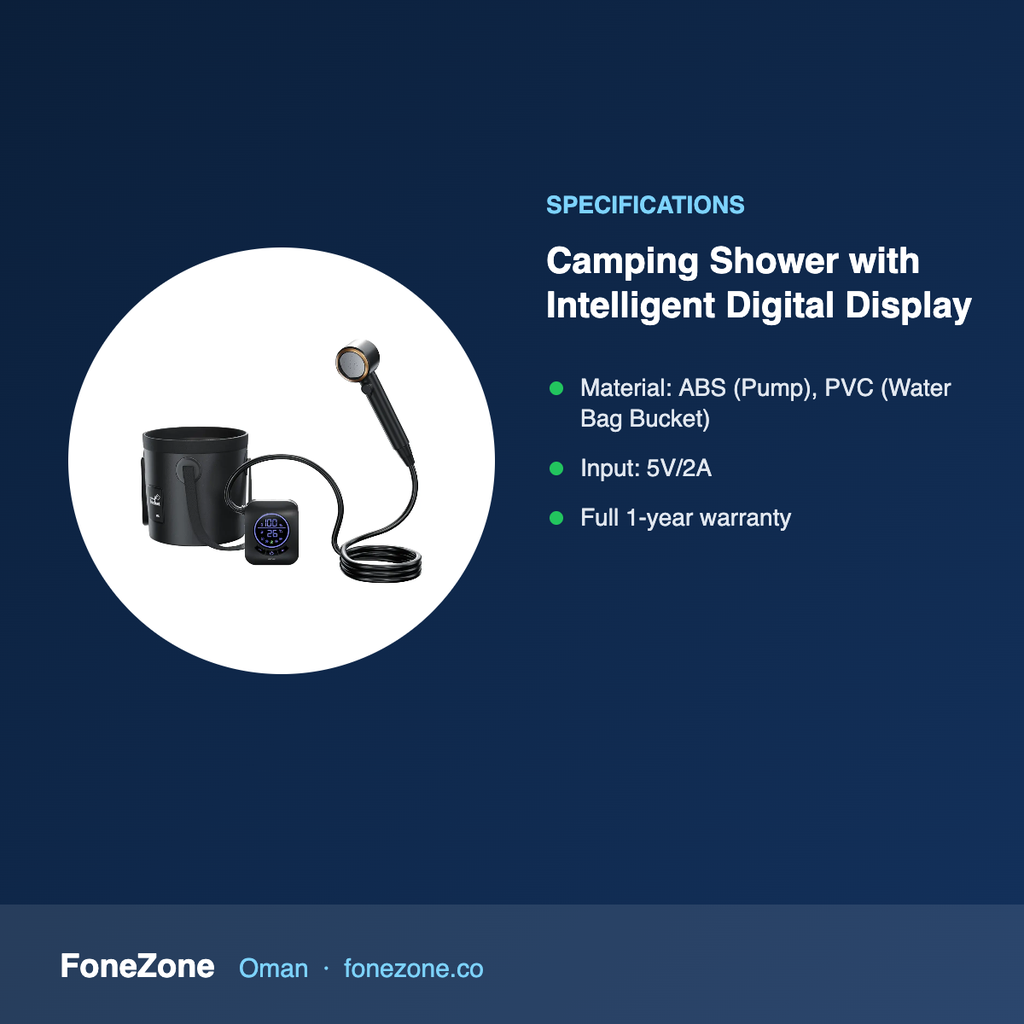 Green Lion Camping Shower with Intelligent Digital Display - Black – specifications