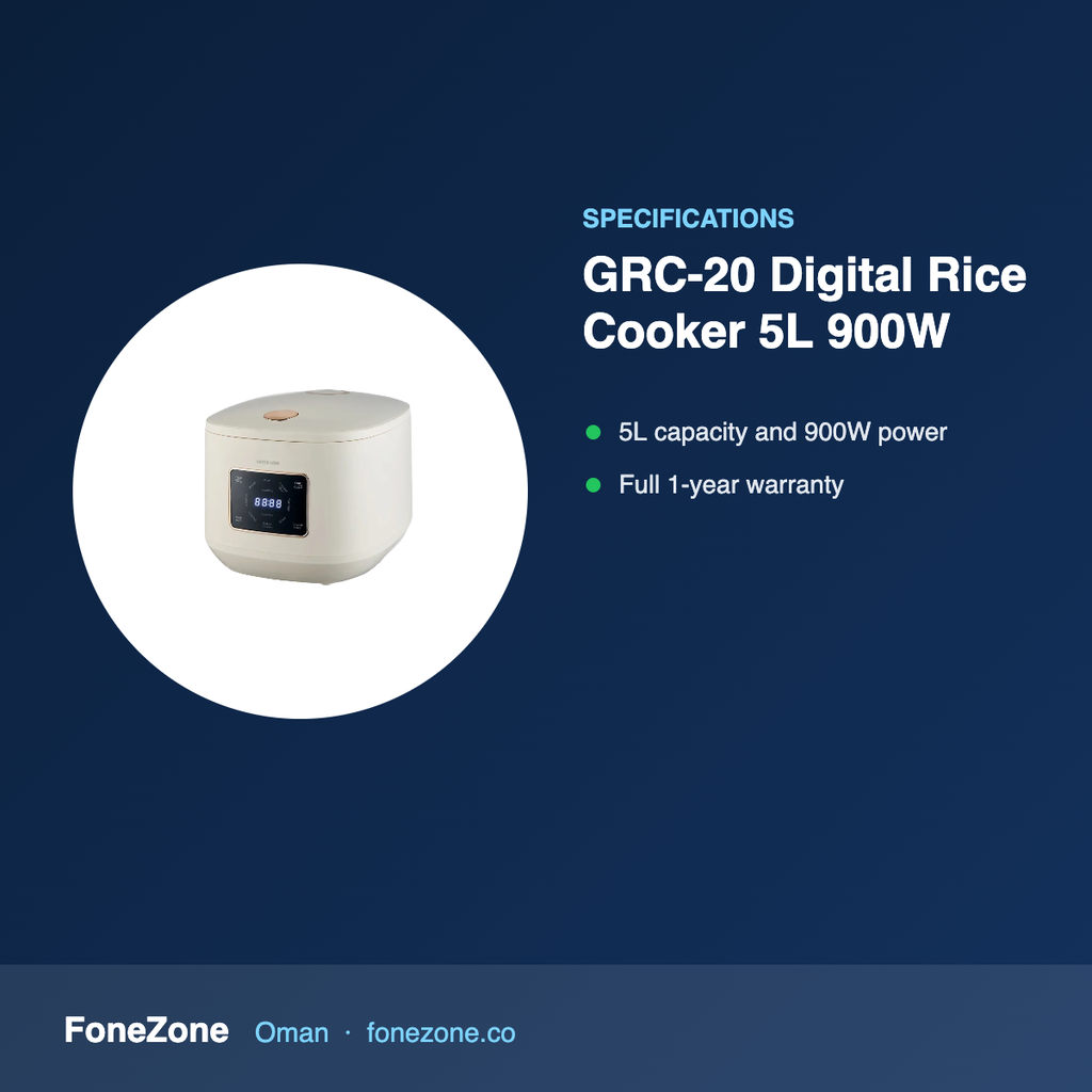 Green Lion GRC-20 Digital Rice Cooker 5L 900W - White – specifications