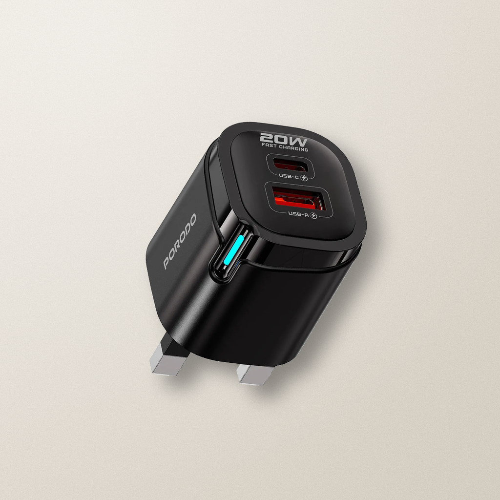 Porodo Tekto Dual USB 20W Charger with USB-C to Lightning Cable - Black – lifestyle
