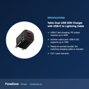 Porodo Tekto Dual USB 20W Charger with USB-C to Lightning Cable - Black – specifications