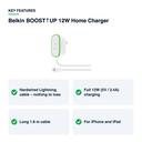 Belkin BOOST↑UP Home Charger 12W with Hardwired Lightning Cable 1.8m – White – key features
