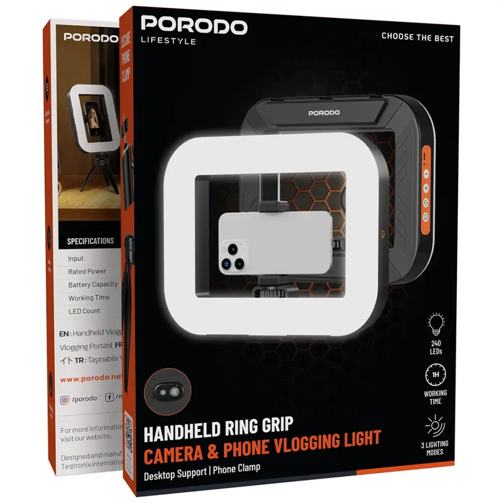 Porodo Lifestyle Handheld Ring Grip phone vlogging light - Black – official 6