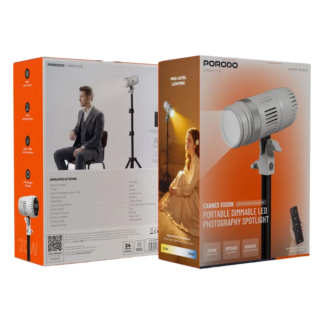 Porodo Lifestyle Cannes Vision Portable Dimmable LED Photography Spotlight - White – official 1