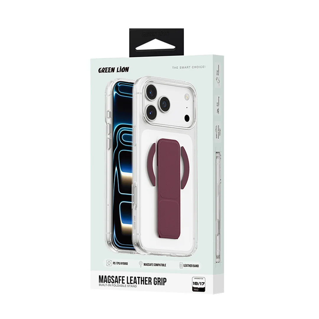 Green Lion MagSafe Leather Grip Case iPhone 17 Pro Burgundy – official 3