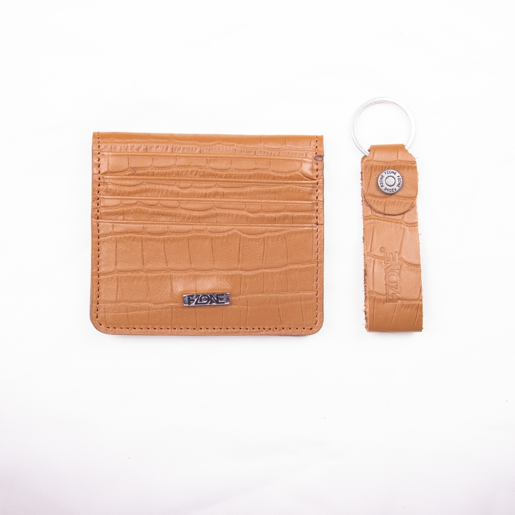 Tan card holder and keyring
