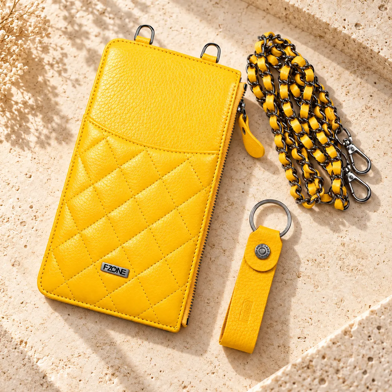FZONE Yellow phone pouch – lifestyle