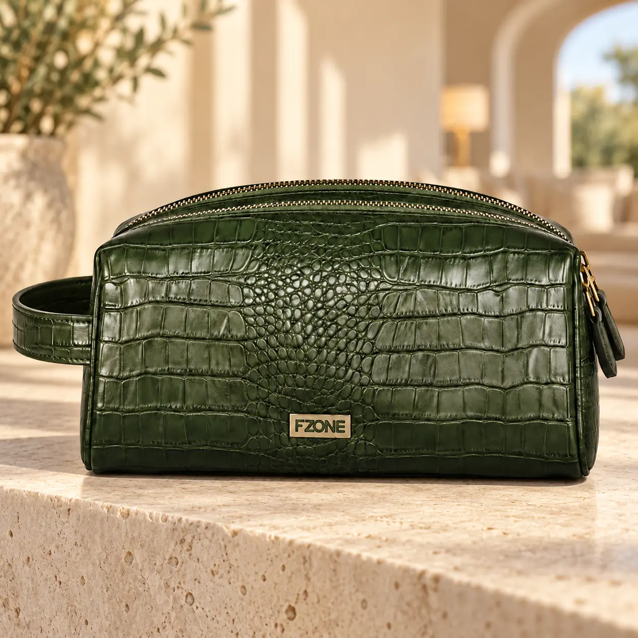 FZONE Leather Hand Bag – Croco Green | Lifestyle