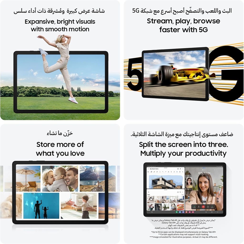 Samsung Galaxy Tab A9+, 5G, 11 Inch, 64GB, Silver