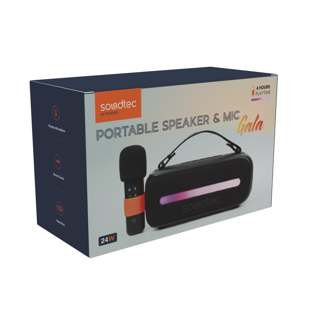 Porodo Soundtec 14W Speaker with Wireless Microphone - Black