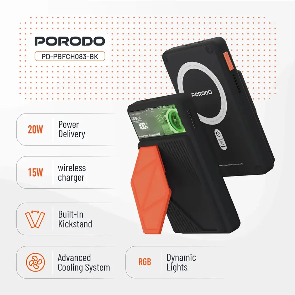 Porodo 10000mAh MagSafe Power Bank - Black