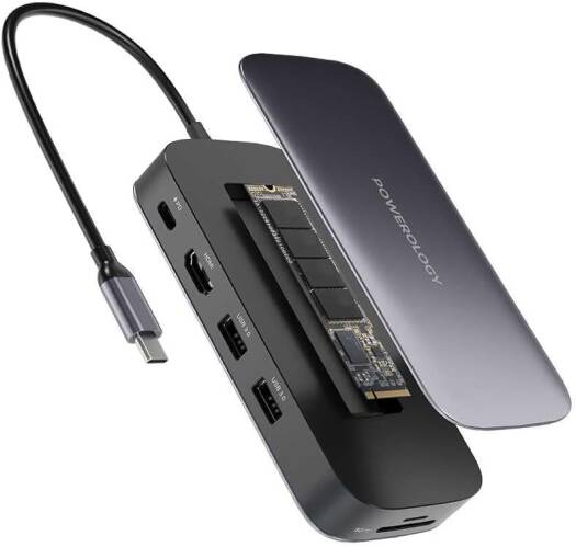Powerology 256 GB USB-C Hub & SSD Drive All-in-one Connectivity & Storage PD 100W