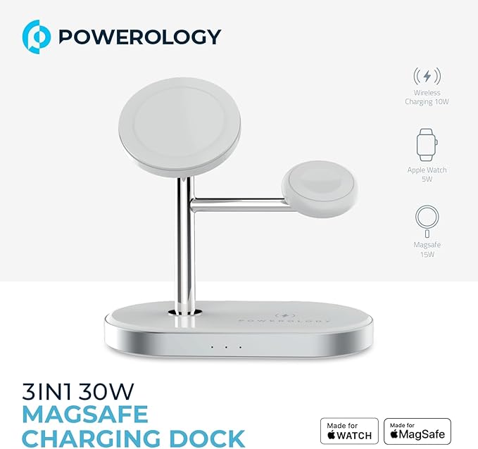 Powerology 3 in 1 MFi Charging Dock with Built-in Apple MagSafe