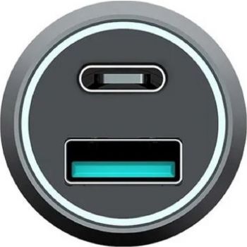 Powerology 38W Ultra Quick Car Charger, Dual Output USB-C, DC 12V-24V Input, Powerdash 3.0, Black