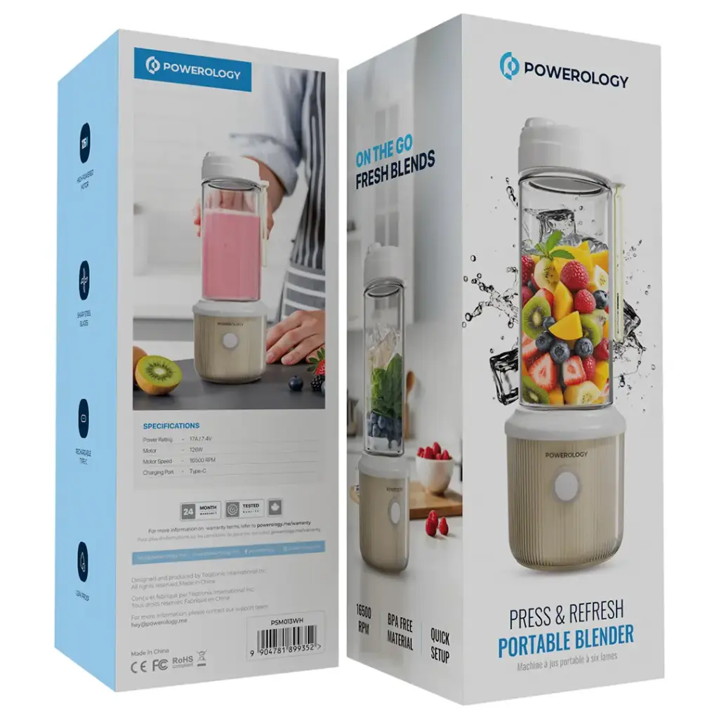 Powerology Press & Refresh Portable Blender Juicer 450ML 126W-White