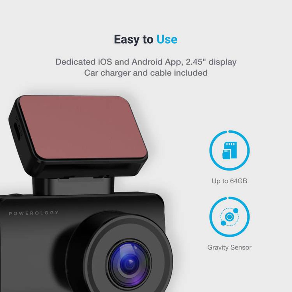 Powerology Dash Camera Pro 1080P, GPS coordinate, WIFI, 4-Lane Wide Angle