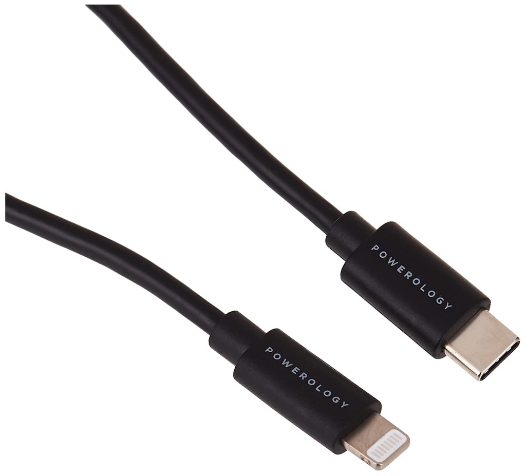 Powerology Data & Fast Charge USB-C to Lightning Cable - (0.25m/0.8ft) Black