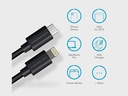 Powerology Data & Fast Charge USB-C to Lightning Cable - (0.25m/0.8ft) Black