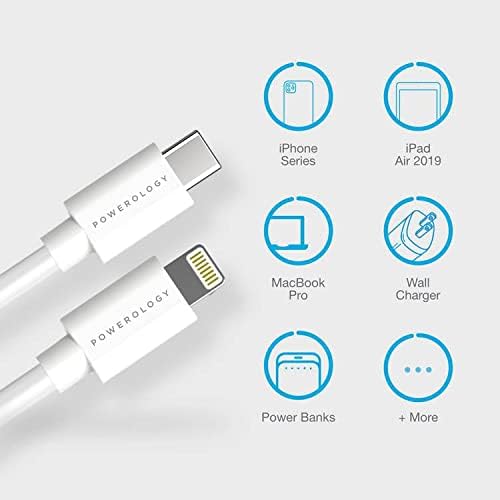 Powerology Data & Fast Charge USB-C to Lightning Cable - (0.25m/0.8ft) White