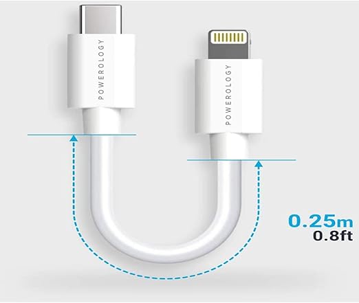 Powerology Data & Fast Charge USB-C to Lightning Cable - (0.25m/0.8ft) White