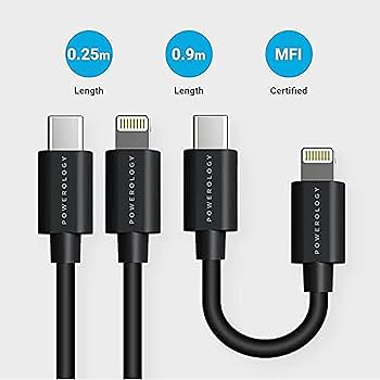 Powerology Data Sync and Charging USB-C to Lightning Cable Combo