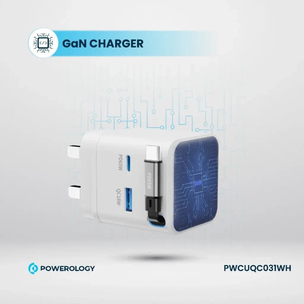 POWEROLOGY DUAL PORT RETRACTABLE GAN CHARGER