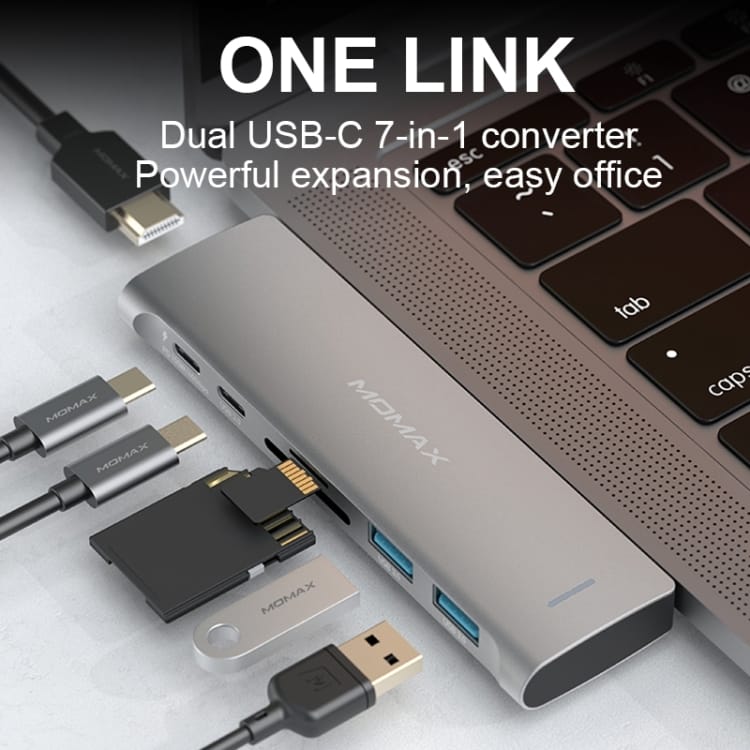 Momax  ONELINK 100W 7-in-1 Multi-Function USB-C HUB -Grey